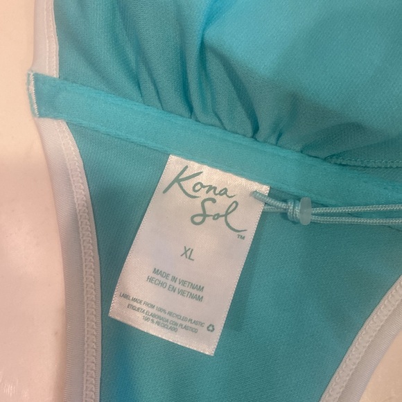 Kona Sol Bandeau Terry Cloth turquoise & White Swim top NWT Size XL - Picture 7 of 7